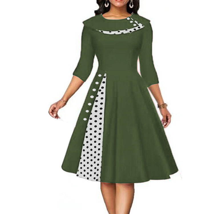 Damen Vintage Elegantes Kleid mit einzigartigem Polka-Dot-Design und ausgestelltem Rock Stalluxe