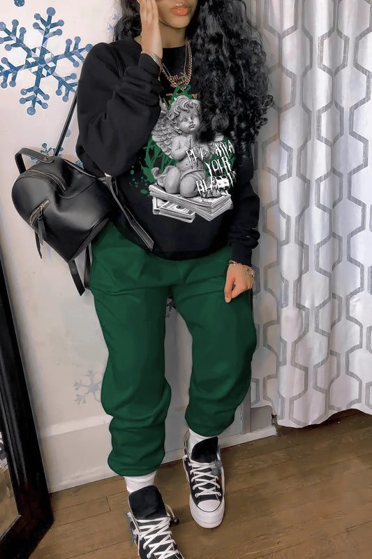 Damen Freizeit Hoodie und Jogginghose Set mit kreativem Engel-Motiv Stalluxe