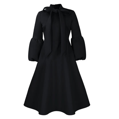 Damen Midikleid mit eleganten Schleifenärmeln und schwingendem Rock Stalluxe