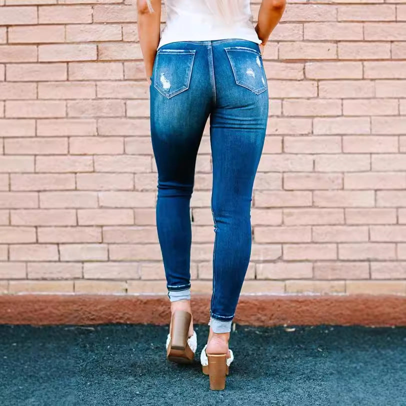 Damen High-Waist Skinny Jeans mit modischen Knopfdetails Stalluxe