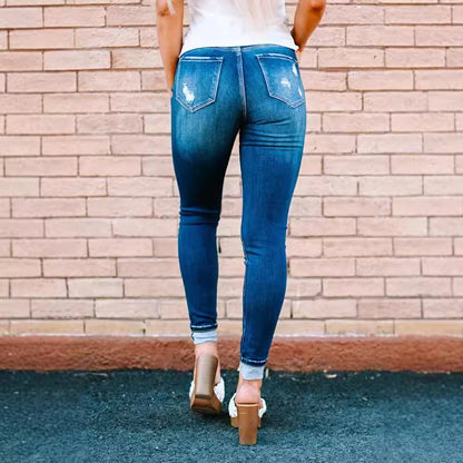 Damen High-Waist Skinny Jeans mit modischen Knopfdetails Stalluxe