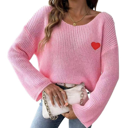 Damen Lockere Strickpullover mit Herzapplikation Stalluxe
