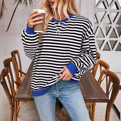 Damen lässiger Sweater mit auffälligem Streifenmuster und elastischen Bündchen Stalluxe