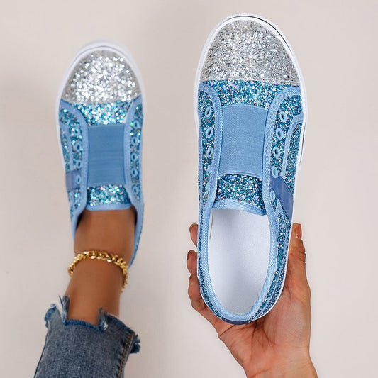 Damen Glitzernde Sneaker mit elastischem Riemen und rutschfester Sohle Stalluxe