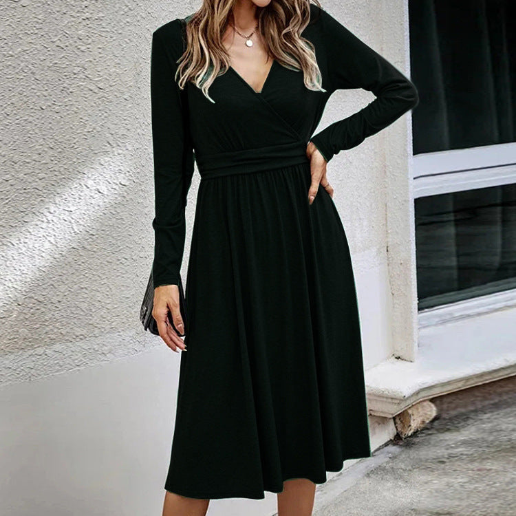 Damen Wickelkleid mit V-Ausschnitt und langem Arm Stalluxe