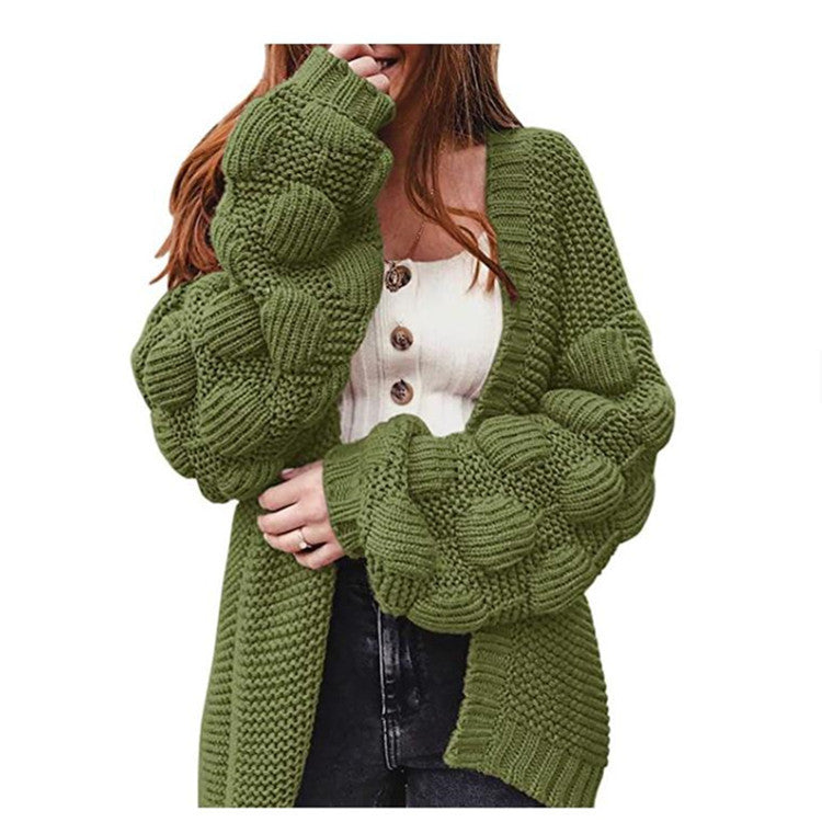 Damen Strickjacke mit voluminösen Puffärmeln und strukturierter Maschenoptik Stalluxe