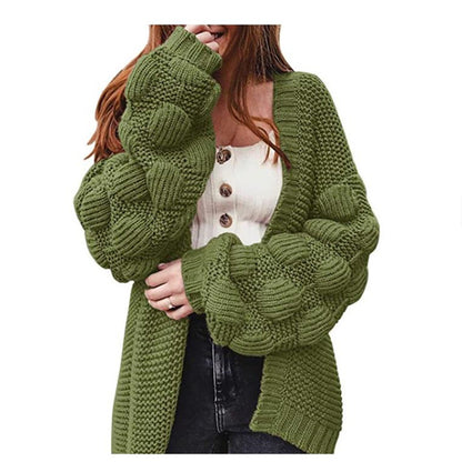 Damen Strickjacke mit voluminösen Puffärmeln und strukturierter Maschenoptik Stalluxe
