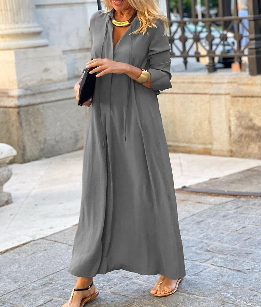 Damen Maxikleid mit verstellbarem Taillenbund und eleganten Ärmeln Stalluxe
