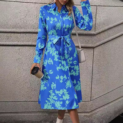 Damen Hemdblusenkleid mit floralem Design und Taillengürtel Stalluxe