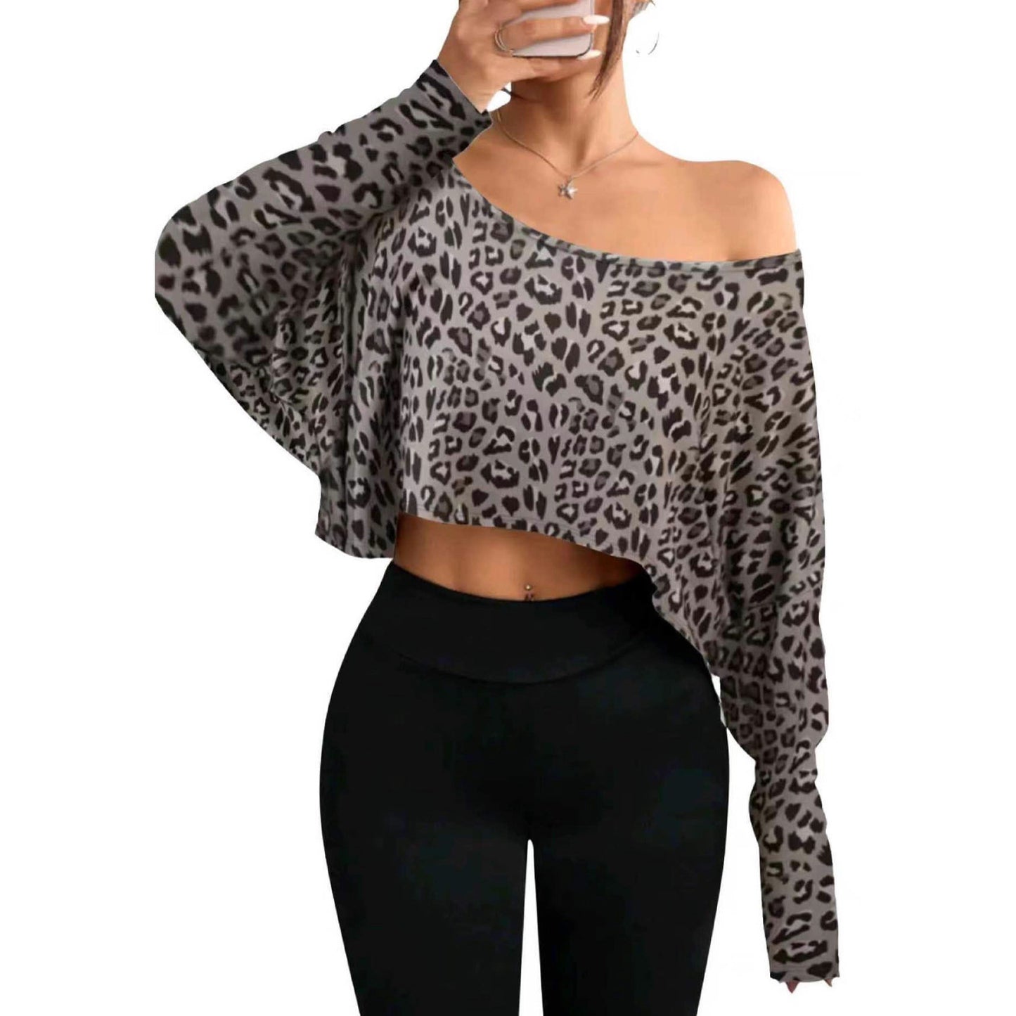 Damen Cropped Sweater mit lässigem Leopardenmuster Stalluxe