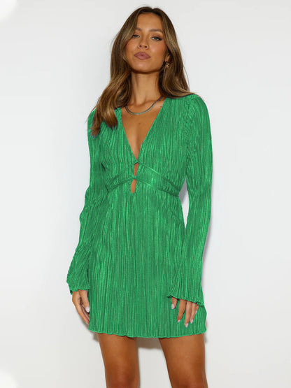 Damen Kurzes Wickelkleid mit tiefem V-Ausschnitt und schwingendem Saum Stalluxe
