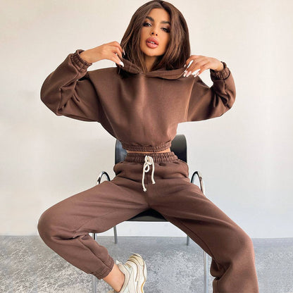 Damen trendiges Sweat-Set mit cropped Oberteil und elastischem Bund Stalluxe
