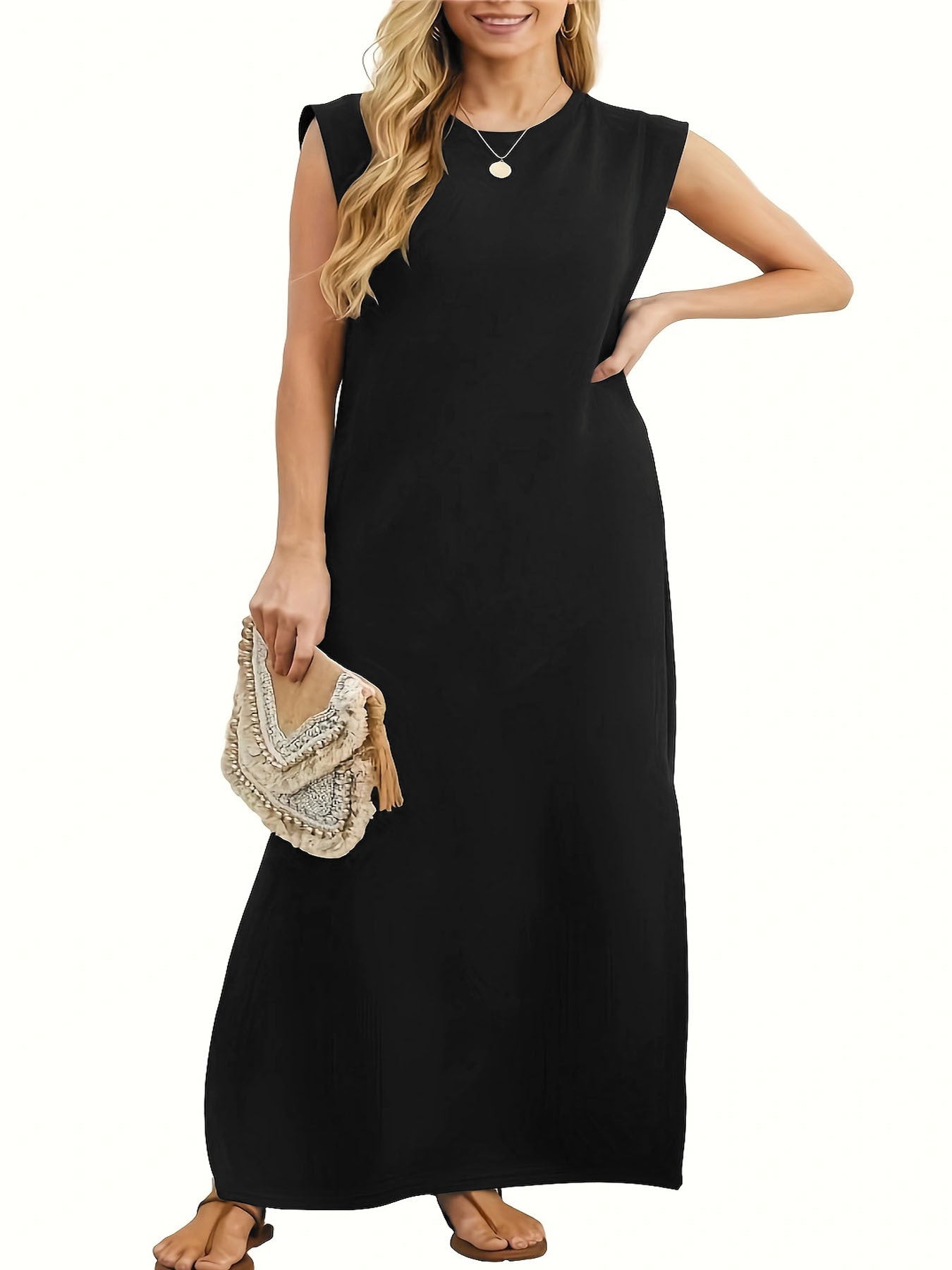 Frauen Casual Maxi Kleid mit Cap Sleeve Design Stalluxe