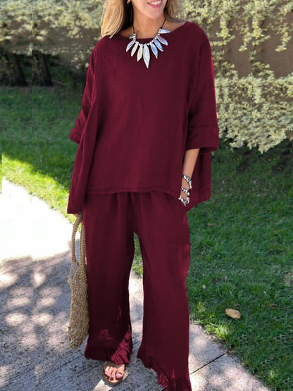 Damen lässiges zwei-teiliges Set mit weiten Hosen und oversized Oberteil Stalluxe