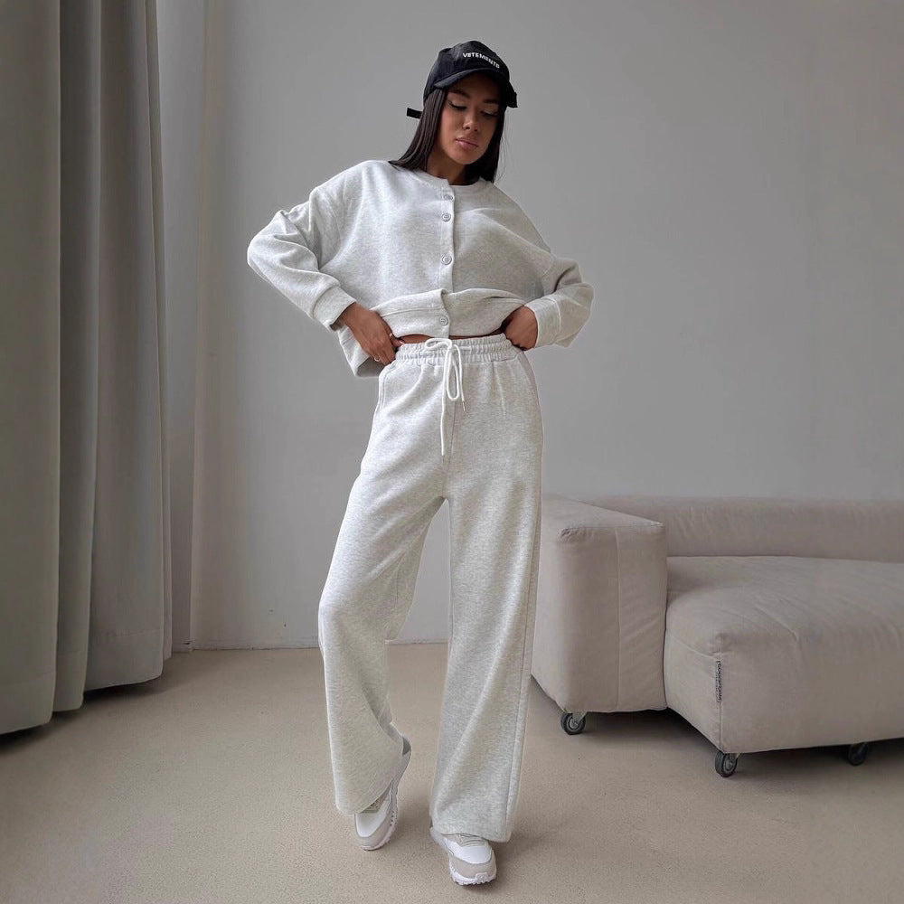 Damen lässiger Freizeitanzug mit Knopfdetails und bequemen, elastischen Bündchen Stalluxe