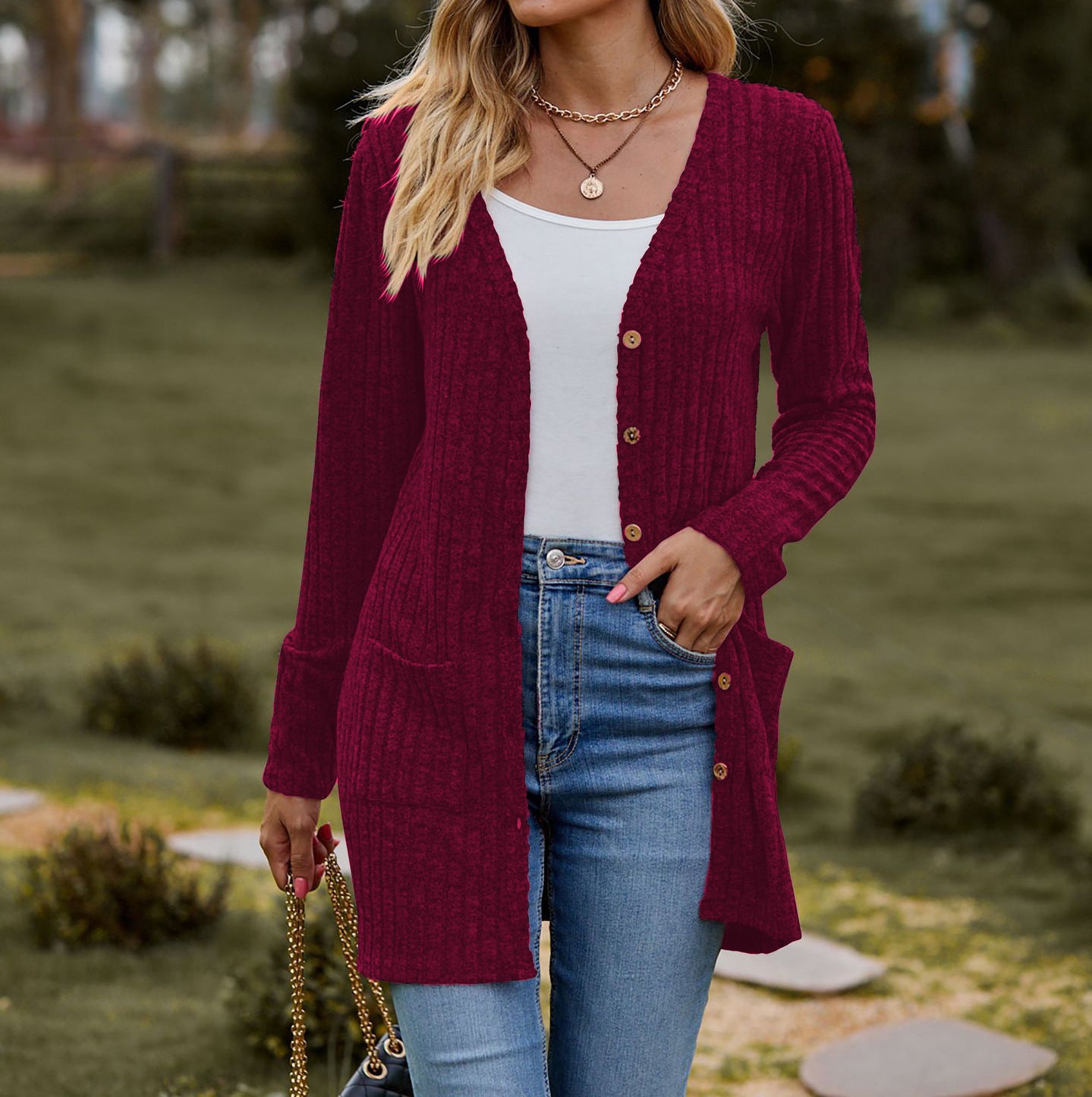 Damen Strickjacke mit Knopfleiste und Taschen Stalluxe
