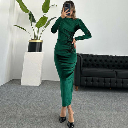 Damen Elegantes Maxikleid mit figurformendem Design und langen Ärmeln Stalluxe