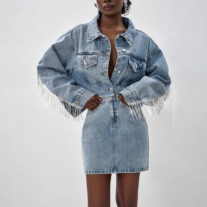 Damen Denim-Hemdjacke mit auffälligem Fransen-Design Stalluxe