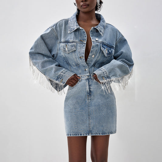 Damen Denim-Hemdjacke mit auffälligem Fransen-Design Stalluxe