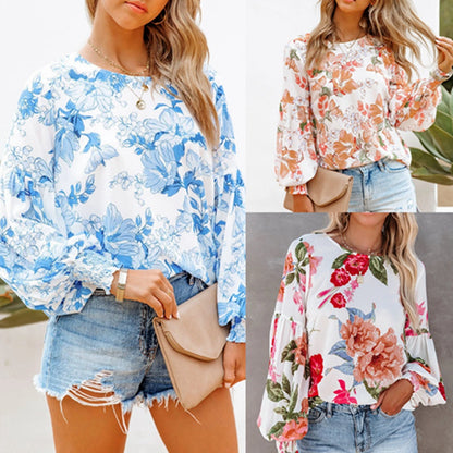 Damen Bluse mit voluminösen Ärmeln und floralem Design Stalluxe