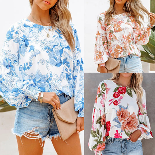 Damen Bluse mit voluminösen Ärmeln und floralem Design Stalluxe