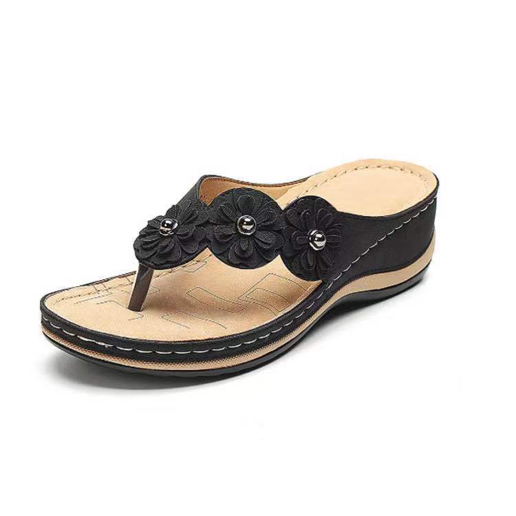 Damen Blumendekorierte Zehentrennersandalen mit ergonomischem Fußbett Stalluxe