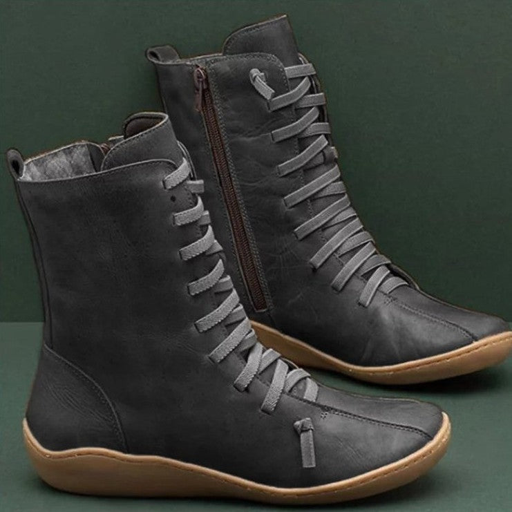 Damen Lederstiefel mit hohem Schaft und atmungsaktiver Schnürung Stalluxe