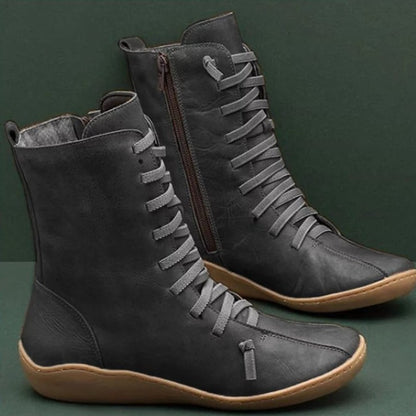 Damen Lederstiefel mit hohem Schaft und atmungsaktiver Schnürung Stalluxe