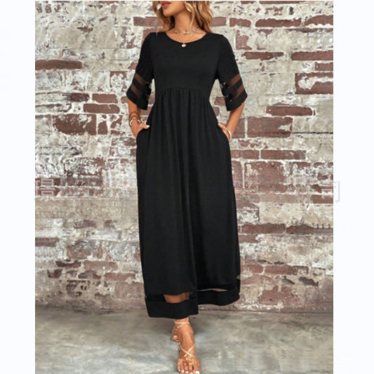 Damen luftiges Maxikleid mit transparenten Ärmeln und charmantem Schnitt Stalluxe