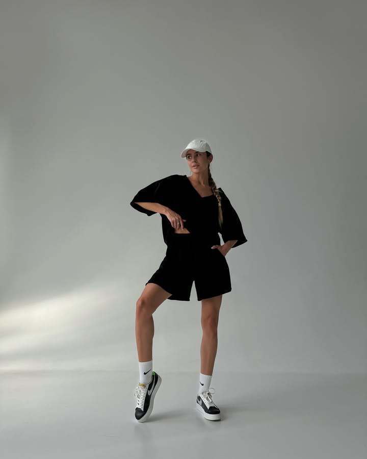 Damen lässiges Oberteil und Shorts Set mit übergroßem Schnitt und schneller Trocknung Stalluxe