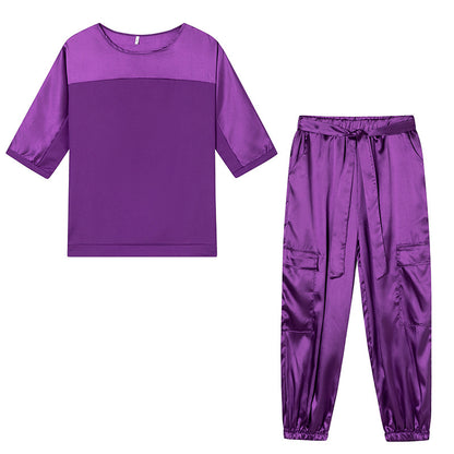 Damen Satin-Sportanzug mit lässigem Schnitt und Taschen Stalluxe