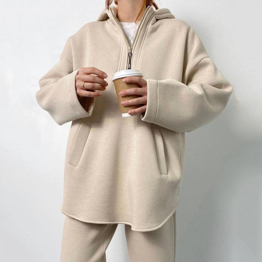 Damen oversized Fleece-Hoodie mit seitlichem Reißverschluss und weiten Hosen Stalluxe