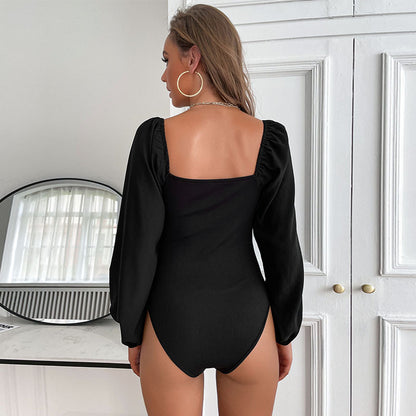 Damen Body mit eleganter Knötchen-Details und romantischen Puffärmeln Stalluxe