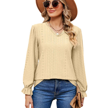 Damen elegantes Blusentop mit aufwendigem Lochmuster und lässigem Schnitt Stalluxe