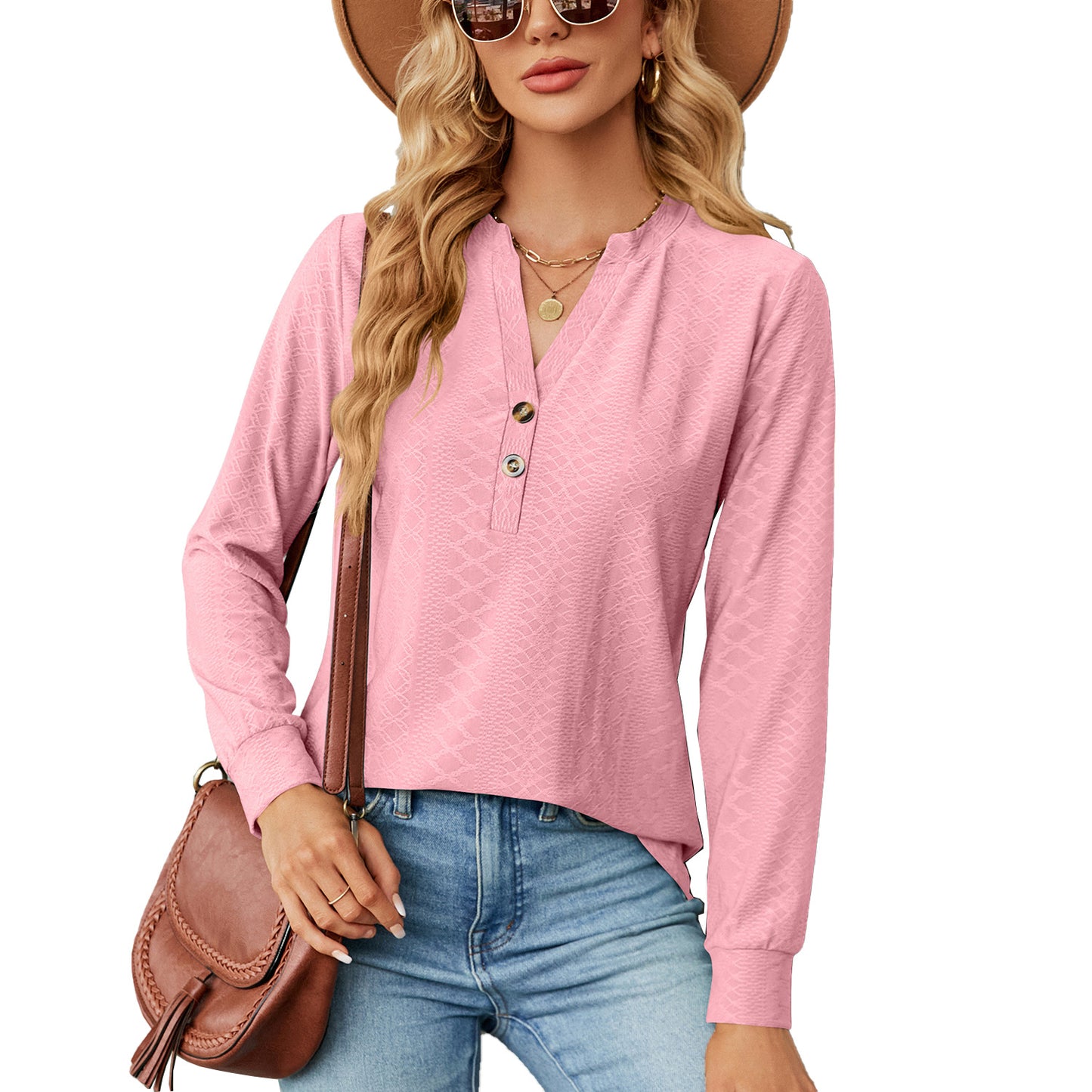 Damen Langarmshirt mit modischem Henley-Ausschnitt und strukturiertem Design Stalluxe