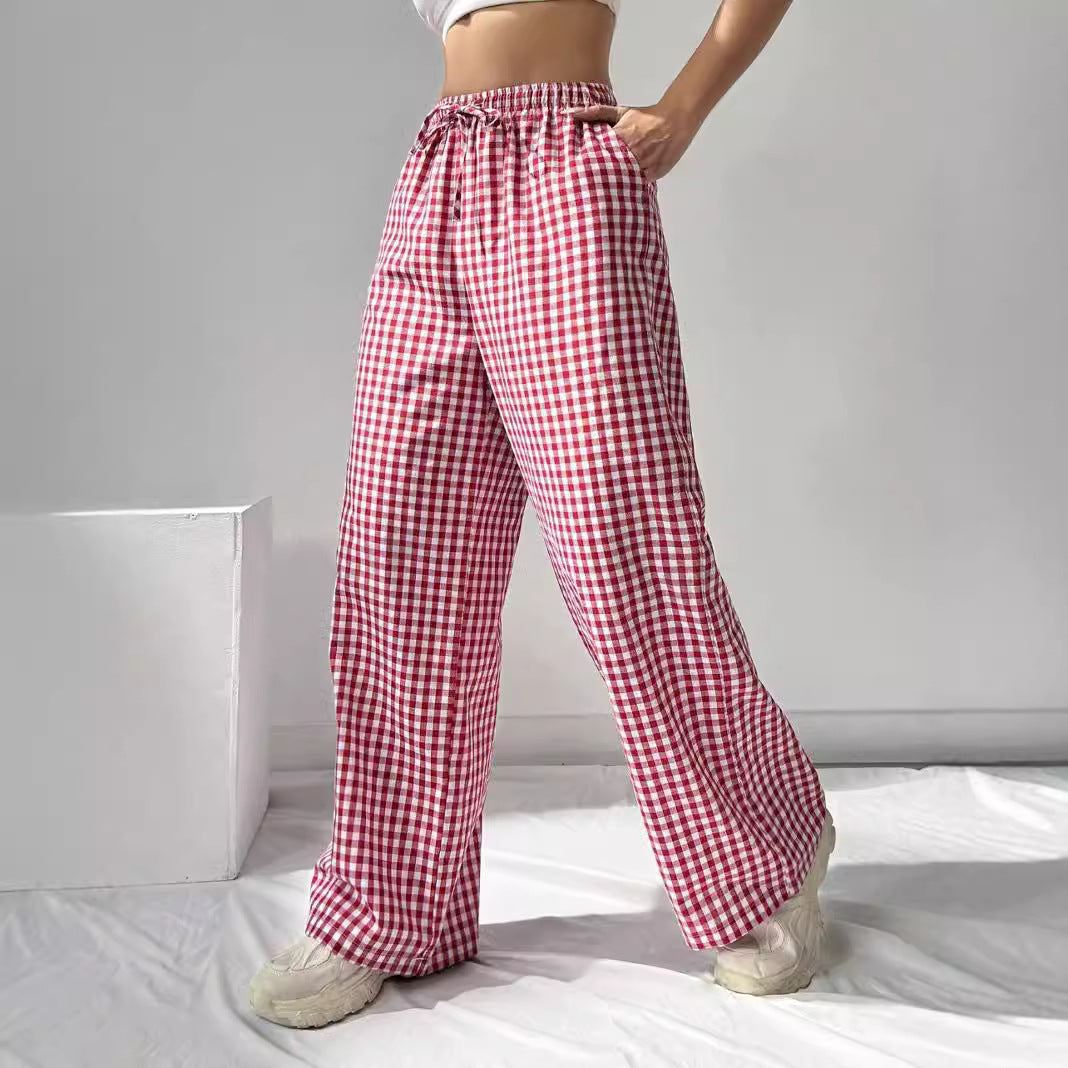 Damen Weitgeschnittene Viskosehose mit Karomuster Stalluxe