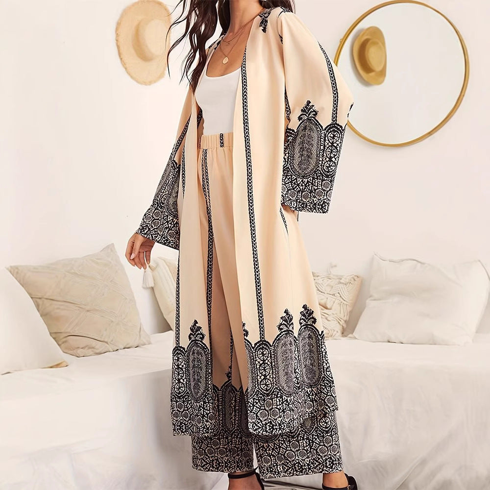 Damen langer Kimono mit filigranem Muster Stalluxe