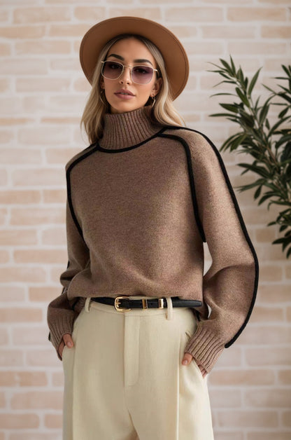 Damen Pullover mit hohem Kragen und modernen Strukturdetails Stalluxe