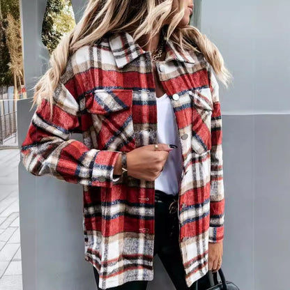 Damen Karo-Hemdenjacke im Oversized-Stil mit Druckknopfverschluss Stalluxe