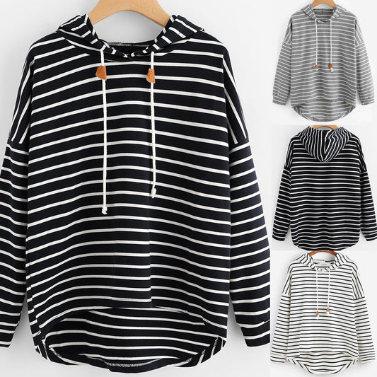 Damen gestreifter Hoodie mit lässigem Schnitt und Kordelzug Stalluxe