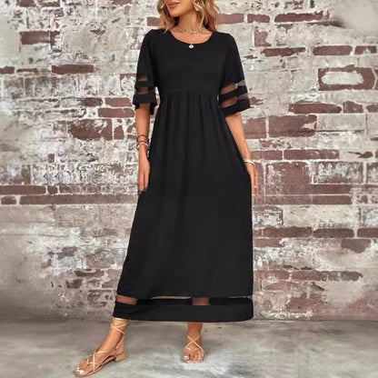 Damen luftiges Maxikleid mit transparenten Ärmeln und charmantem Schnitt Stalluxe
