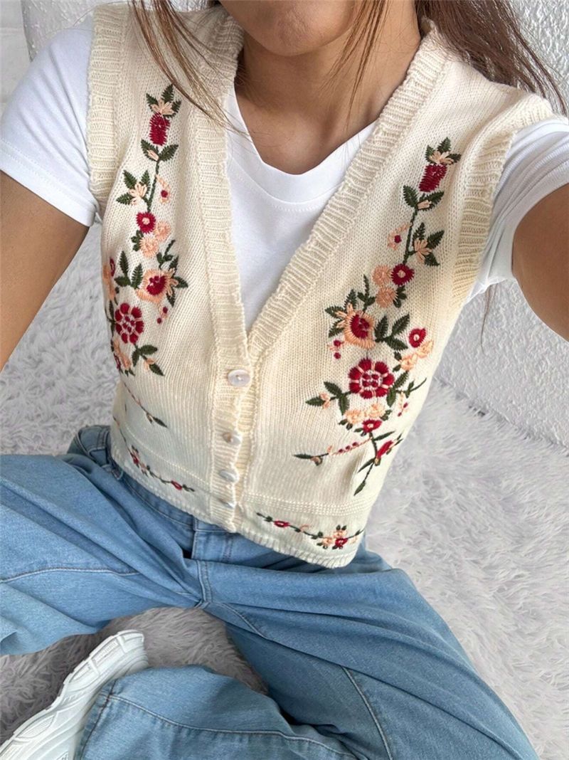 Damen Bestickte Weste mit Knopfleiste Stalluxe