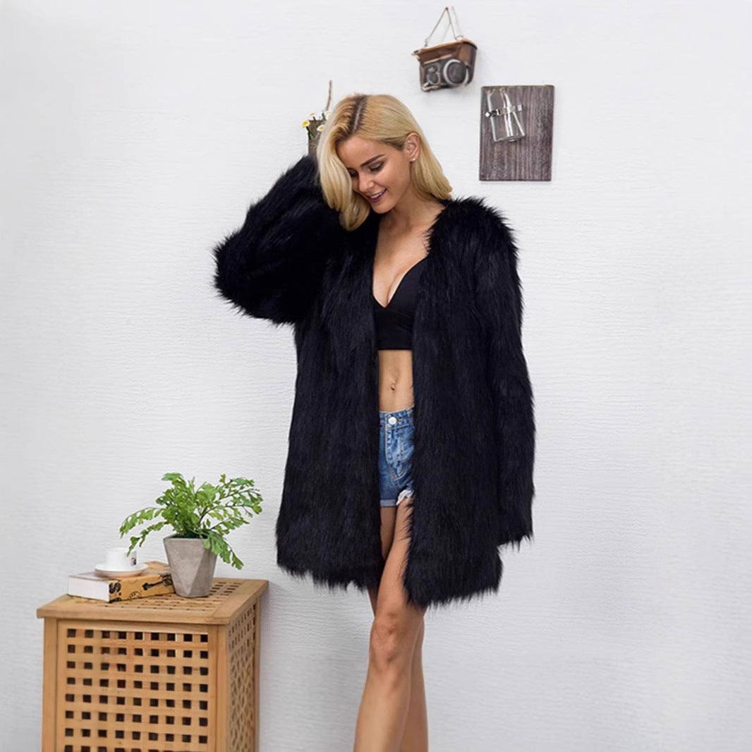 Damen Luxuriöser Kunstpelz-Parka mit offenem Schnitt Stalluxe