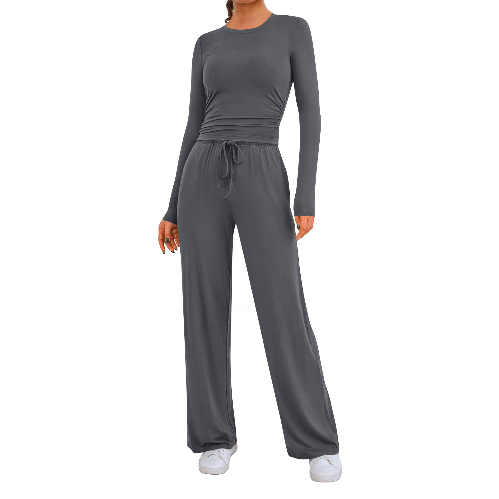 Damen bequemer Jumpsuit mit langem Arm und elastischem Bund Stalluxe Dunkelgrau