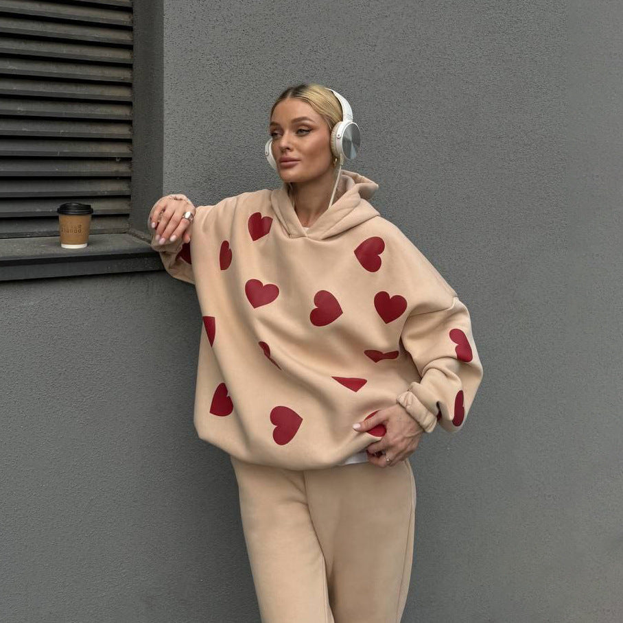 Damen Hoodie mit Herzmotiven und bequemen Schnitt Stalluxe Khaki