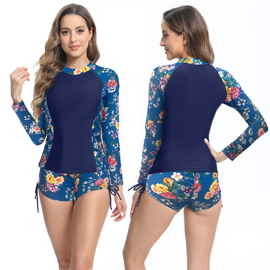 Damen UV-Schutz Surf-Outfit mit floralem Design und kurzen Hosen Stalluxe