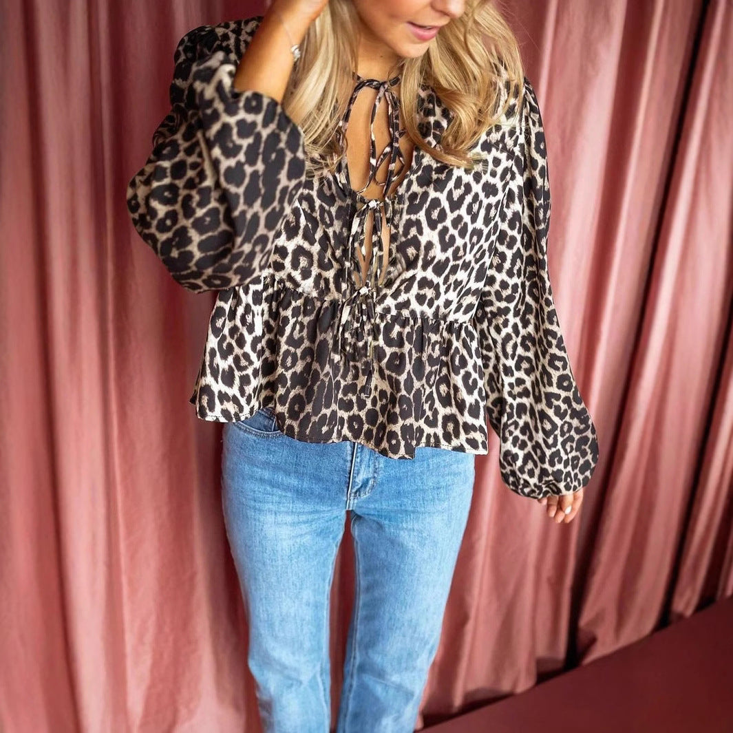 Damen Bluse mit voluminösen Puffärmeln und verspieltem Animal-Print Stalluxe