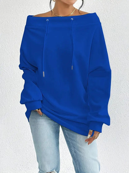 Damen lässiges Sweatshirt mit offener Schulterpartie und Kordelzug Stalluxe