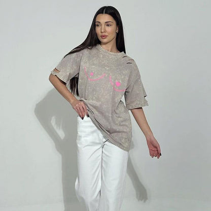 Damen Oversized T-Shirt mit kreativem Druck und lässigem Schnitt Stalluxe