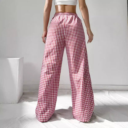 Damen Weitgeschnittene Viskosehose mit Karomuster Stalluxe